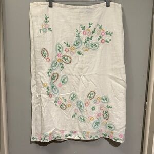 French Connection Beaded Floral White Linen Skirt